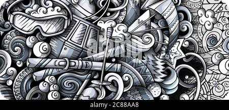Winter sport hand drawn doodle banner. Cartoon detailed flyer. Stock Vector