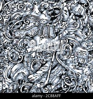 Winter sports vector hand drawn doodles seamless pattern. Stock Vector