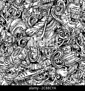 Winter sports vector hand drawn doodles seamless pattern. Stock Vector