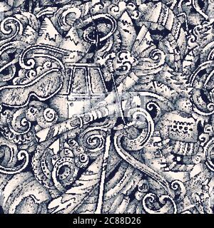 Winter sports vector hand drawn doodles seamless pattern. Stock Vector