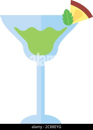 cup with cocktail drink and mint leaf flat style icon vector illustration design Stock Vector