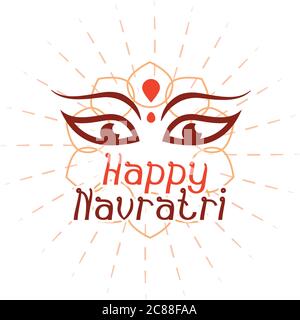 happy navratri indian celebration, durga goddess of power flat style icon vector illustration Stock Vector
