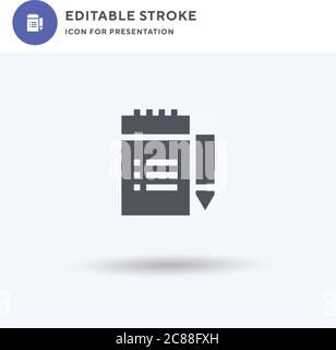Notebook icon vector, filled flat sign, solid pictogram isolated on white, logo illustration. Notebook icon for presentation. Stock Vector