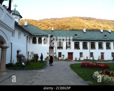 Tranquil atmosphere at Cozia Monastery, the 14th century architecture. The medieval architecture in Romania Stock Photo