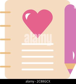pencil and notebook with heart icon over white background, line style ...