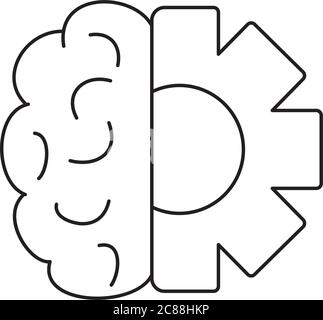 mental health concept, half gear and half brain icon over white background, line style, vector illustration Stock Vector