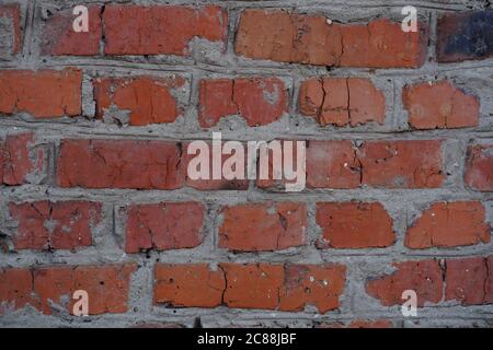 Rough aged masonry background. Backdrop of old red bricks with shabby texture Stock Photo