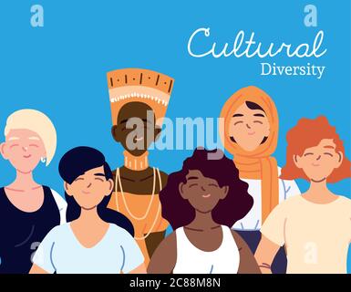 Women cartoons design, Cultural and friendship diversity theme Vector ...