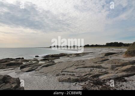 White sand beach of Beg Meil in the bay of Concarneau, Brittany, France Stock Photo