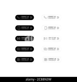 Set of white and black contact us buttons. Communication symbol set for your web site design, logo, app, UI. Vector on isolated white background. EPS Stock Vector
