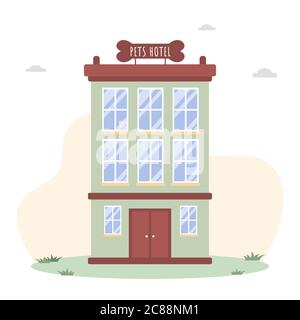 Pets hotel. Veterinary hospital services and domestic animals hotels. Dogs grooming and health check center. Vet clinic, robotic pet sitters metaphors Stock Vector