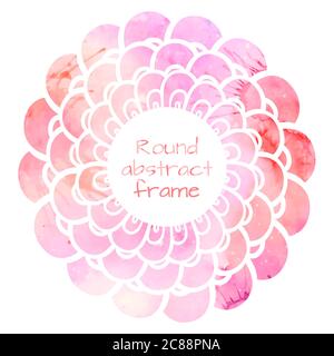 Round flower frame with pink watercolor background and place for text. Vector element for site banners, print on t-shirt and your design Stock Vector