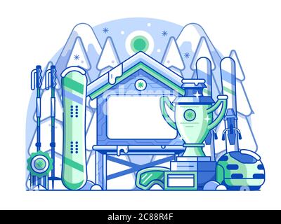 Skiing Competition Web Illustration in Line Art Stock Vector