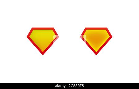 Layouts superman shield icon with shadow. Superhero label mockups. Vector on isolated white background. EPS 10. Stock Vector