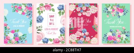 Illustratio floral card, Thank you and save the date desing, banner, cover, templates, posters, promotions. Stock Vector