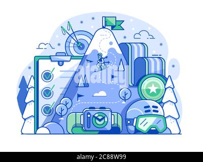 Skiing Competition Web Illustration in Line Art Stock Vector