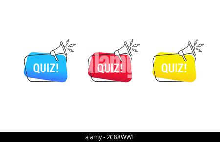 Quiz of marketing loudspeaker icon. Advertising concept. Vector on isolated white background. EPS 10. Stock Vector