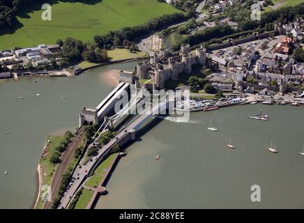 aerial view of Conwy or Conway, North Wales Stock Photo