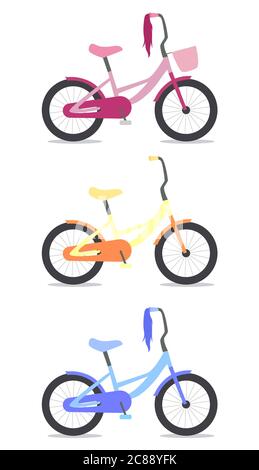 Set of flat vector illustrations of children's bicycles Stock Vector