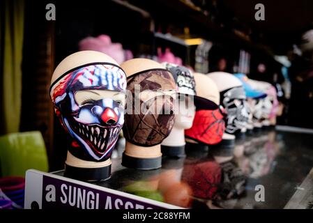 Masks for sale on the promenade in the seaside resort of Blackpool Stock Photo