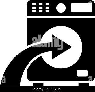 Loading Laundry Washing Machine, Laundromat. Flat Vector Icon illustration. Simple black symbol on white background. Loading Laundry Washing Machine s Stock Vector