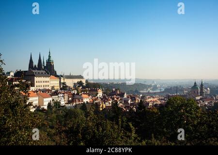 Prague, Czech Republic. 5th October, 2018. A view of the city of Prague at Strahov Garden Viewpoint. Stock Photo