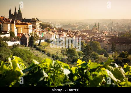 Prague, Czech Republic. 5th October, 2018. A view of the city of Prague at Strahov Garden Viewpoint. Stock Photo