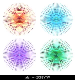 Set of round frames consisting of polygonal elements and halftone. Vector element for your design Stock Vector