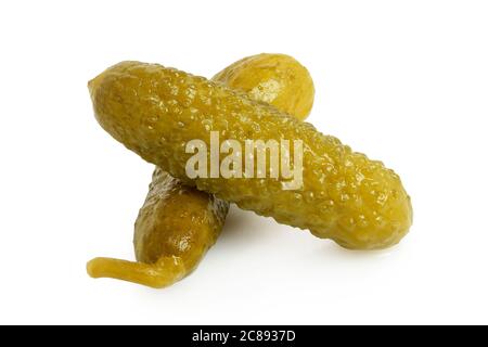 macro of pickled cucumbers isolated on white Stock Photo