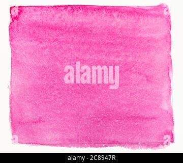 abstract colored pink square hand painted by watercolour paint on white textured paper Stock Photo