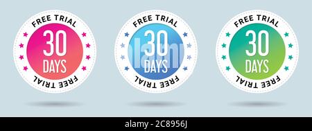 30 Days Free Trial stamp vector illustration.  Free trial badges. Vector certificate icon. Vector combination for certificate in flat style. Stock Vector