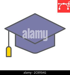 Graduation cap color line icon, school and education, graduate sign vector graphics, editable stroke colorful linear icon, eps 10. Stock Vector