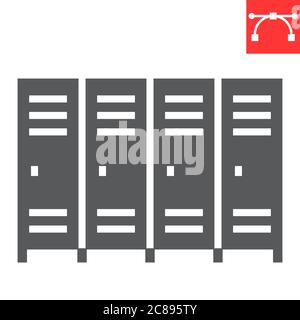 School lockers glyph icon, school and education, locker sign vector graphics, editable stroke solid icon, eps 10. Stock Vector