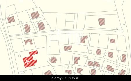 Imaginary vector cadastral map with buildings and streets Stock Vector