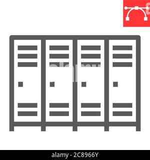 School lockers line icon, school and education, locker sign vector graphics, editable stroke linear icon, eps 10. Stock Vector