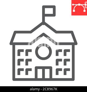 School Building line icon, school and education, house sign vector graphics, editable stroke linear icon, eps 10. Stock Vector