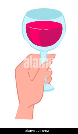 Hand holding red wine in glass, alcoholic drink Stock Vector