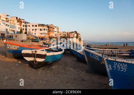 The beach at Taghazout on the Atlantic coast of Morocco Stock Photo