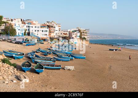 The beach at Taghazout on the Atlantic coast of Morocco Stock Photo