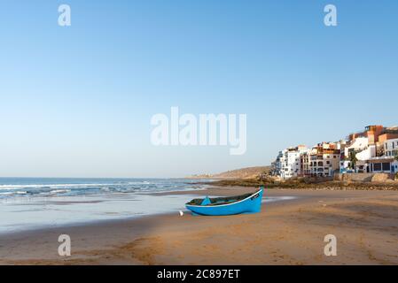 The beach at Taghazout on the Atlantic coast of Morocco Stock Photo