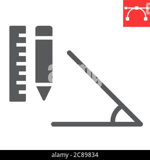 Geometry glyph icon, school and education, pencil and ruler sign vector graphics, editable stroke solid icon, eps 10. Stock Vector