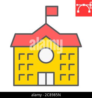 School Building color line icon, school and education, house sign vector graphics, editable stroke colorful linear icon, eps 10. Stock Vector