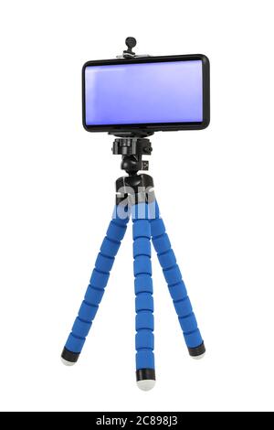 smart phone on flexible tripod isolated on white Stock Photo