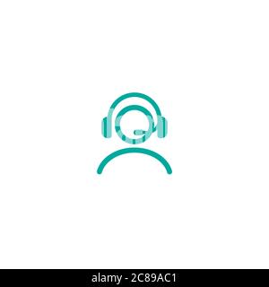 operator with headphones and microphone line icon. flat vector illustration isolated on white. girl with headset. consulting, job online, internet. Ca Stock Vector