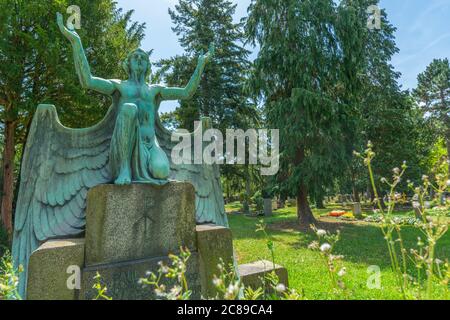 Grave and figure on Pragfriedhof or Prag Cemetery, Stuttgart, Baden-Württemberg, South Germany, Europe Stock Photo