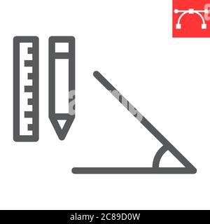 Geometry line icon, school and education, pencil and ruler sign vector graphics, editable stroke linear icon, eps 10. Stock Vector