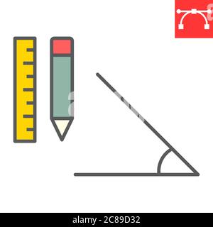 Geometry color line icon, school and education, pencil and ruler sign vector graphics, editable stroke colorful linear icon, eps 10. Stock Vector