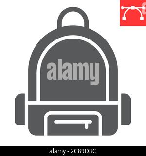 School bag glyph icon, school and education, backpack sign vector graphics, editable stroke solid icon, eps 10. Stock Vector
