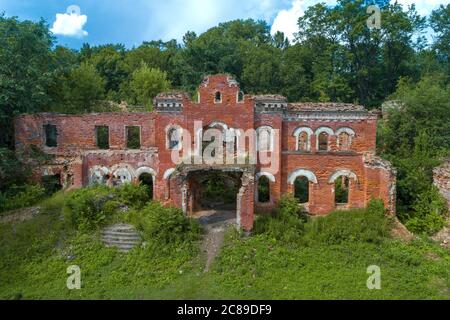 Ruins of the old manor house aerial photo. destroyed building top view ...