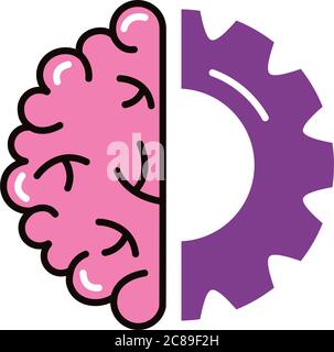 brain human with gear line and fill style icon vector illustration ...